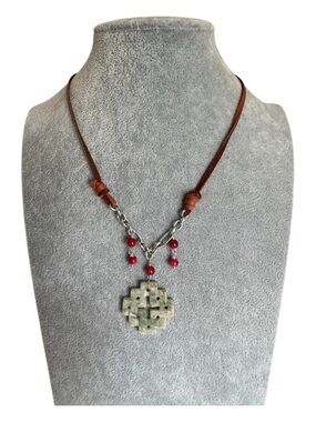 Sundance Sterling Silver Jade Pendant Leather Necklace Red Coral Beads NEW